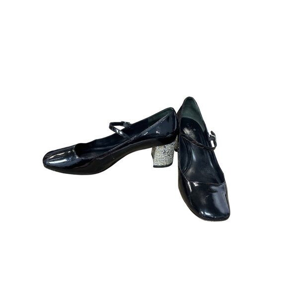 Kate Spade NY  Wms Black Patent Leather Mary Jane Heels Glitter Heel SKU 9708 main image 7